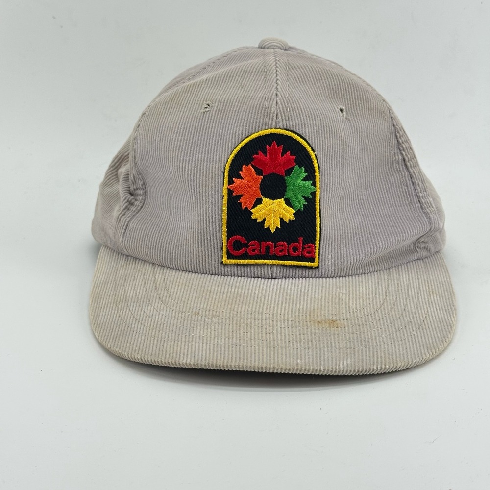 Vintage Canada Snapback Hat Corduroy Patch 80's 90's Cap Beige Men's OSFA